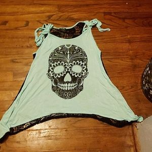 Lace back skull tank top